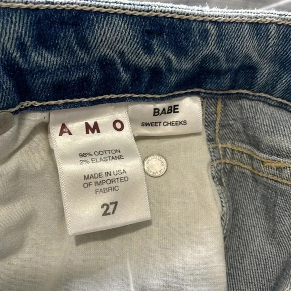 AMO Babe Sweet Cheeks Jeans Women’s Size 27 Blue Raw Hem Button Fly‎ Ankle Denim - Picture 13 of 16